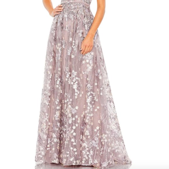 MAC DUGGAL 20405 EMBELLISHED FLORAL CAP SLEEVE A-LINE LILLAC GOWN sz 14 - Picture 2 of 5